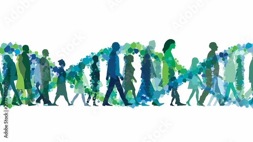 world population day vector illustration with human silhouettes forming dna double helix for global unity concept