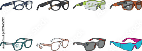 Cuadro en lienzo Smart Eyewear and Modern Glasses Collection Vector Set Featuring Optical Frames,