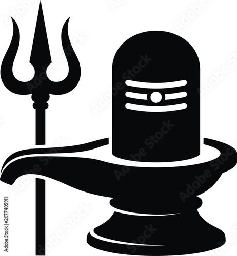 Black Shiva Lingam vector icon with Trishul trident weapon isolated on white background
