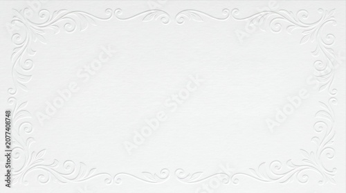 Refined white blind debossed paper with graceful guilloché recessed floral ornament for elegant stationery premium wedding invitations and sophisticated paper templates