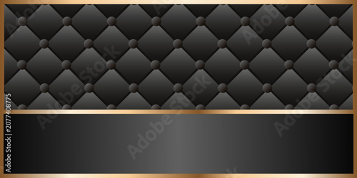 Luxury quilted Velvet Background with Empty space for text. Vector illustration of realistic black Velvet texture Background with gold Frame. Perfect for Luxury web backdrop. EPS 10
