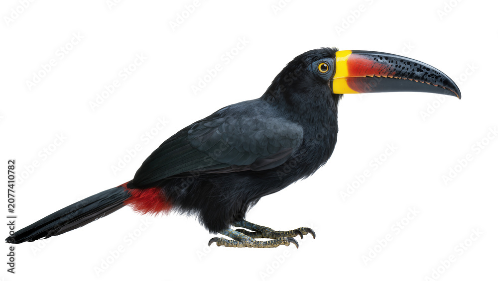 Fototapeta premium Black toucan with red rump and colorful beak