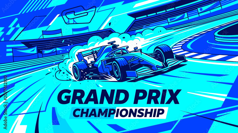 Obraz premium Energetic Grand Prix Championship Racing Car Action Illustration