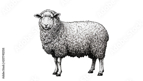 Fotografija Detailed black and white sketch of a sheep