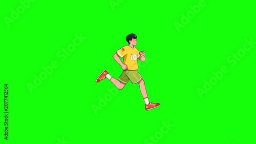 Young Man Running with Smartphone on Green Screen Background