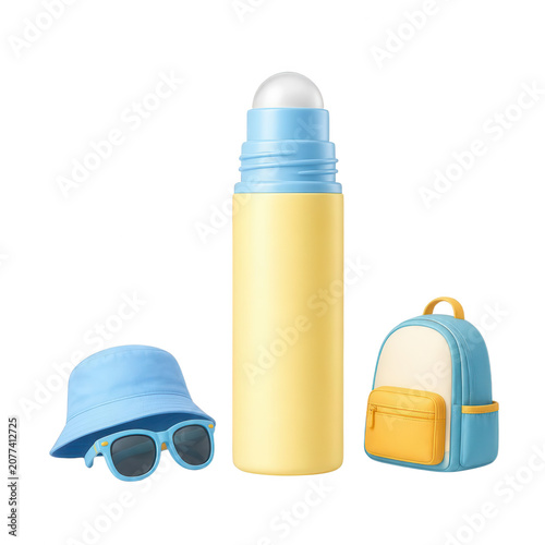 Summer Vacation Essentials Sunscreen, Hat, Sunglasses, Backpack