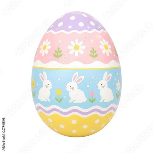 Whimsical Easter Egg Decoration with Bunnies and Flowers