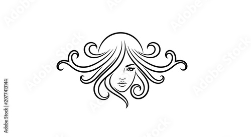 Canvastavla Woman Face with Long Flowing Hair.