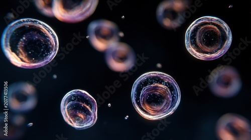 Cells float in dark space