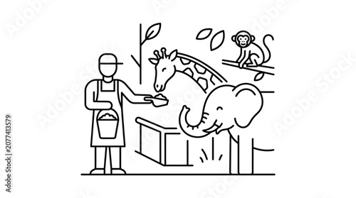 Photography Zookeeper feeding animals at wildlife sanctuary.