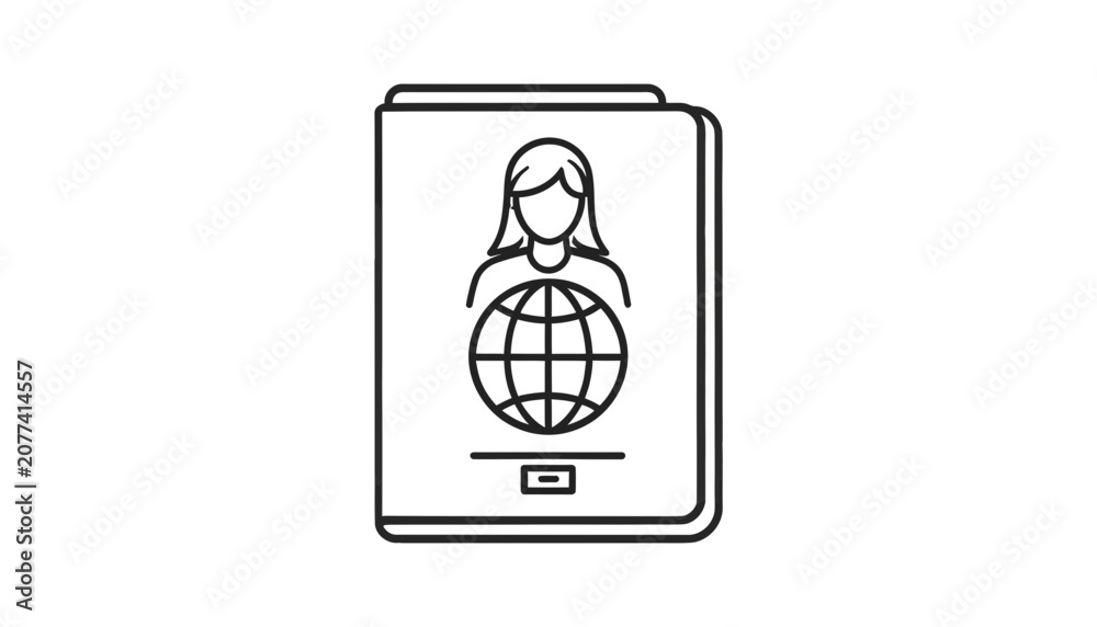Fototapeta premium Digital nomad holds passport on screen with globe icon