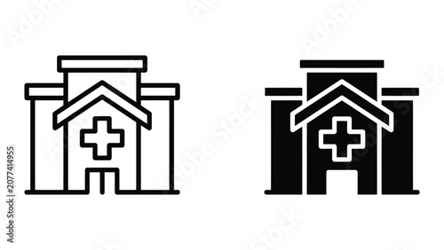 Modern medical center building facility icon showing healthcare architecture and clinical services for professional hospital branding and health infrastructure project design elements and icons