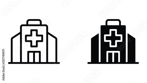 Modern hospital building facility icon representing healthcare architecture and medical service centers for public health institutions and community clinic branding and development design projects