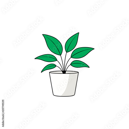 Minimalist potted houseplant vector illustration with green leaves