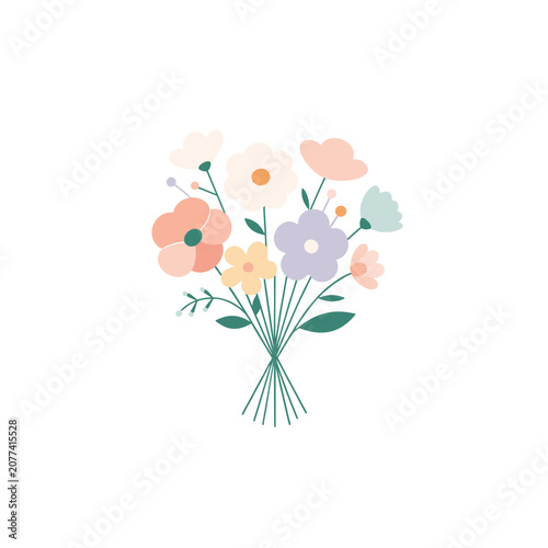 Beautiful pastel flower bouquet vector illustration on white background