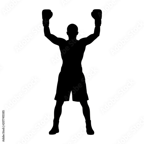 Black Silhouette of Female Boxer Raising Arms in Victory Celebration After Winning Fight Woman Champion Combat Sport Athletic Illustration