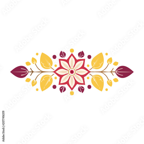 Flat Vector Illustration of a Red Flower with Yellow Leaves