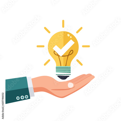 Light bulb held by hand flat illustration