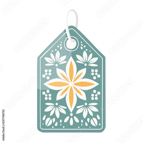 Teal Floral Gift Tag with Orange Flower Center