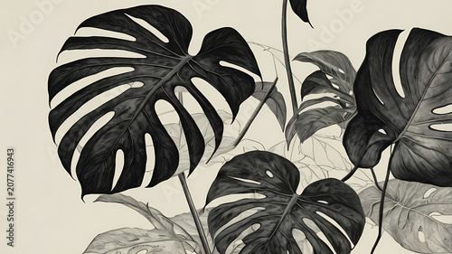 Elegant continuous single line drawing of a Monstera deliciosa leaf showcasing modern minimalist botanical art ideal for home decor wall prints posters and nature inspired interior design projects.