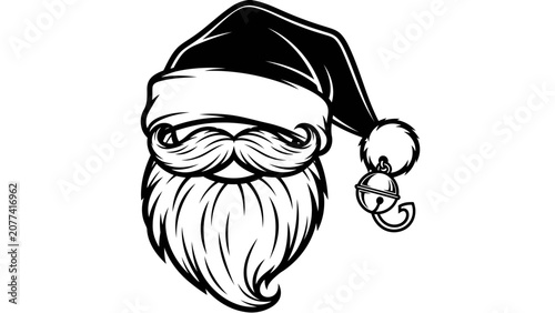 Foto Santa Claus Beard and Hat Illustration with Jingle Bell