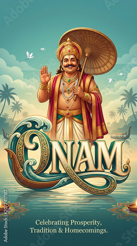 Onam celebration illustration with traditional attire
