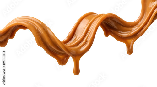 Swirling melted caramel sauce drizzle on transparent background