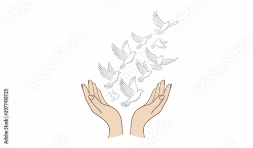 Tableau sur toile Hands releasing doves vector illustration heartfelt love and freedom concept sym
