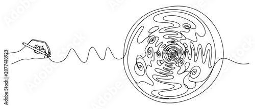 Obraz na płótnie Hand drawing spiral continuous line art, abstract creativity and mental health c