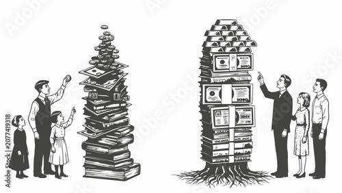 Foto Illustration Comparing Knowledge and Wealth as Foundations for Future Generation