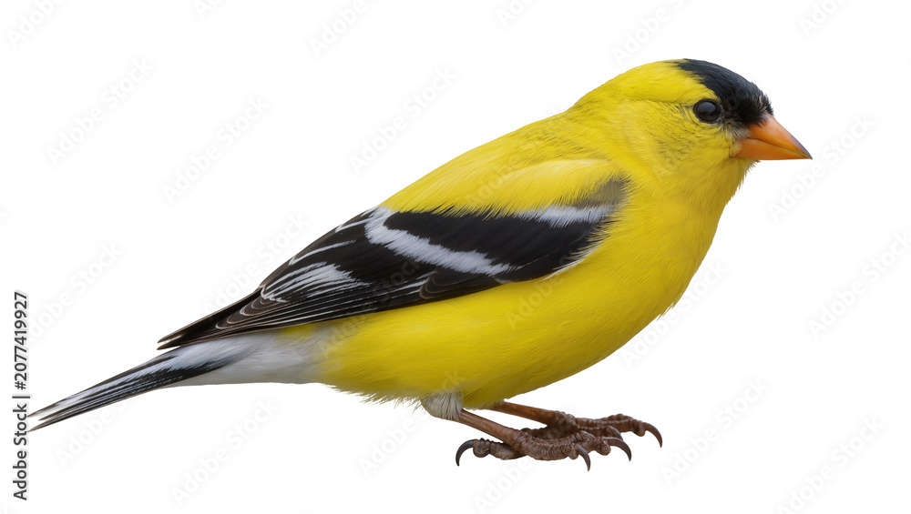 Obraz premium American Goldfinch bird with black cap and yellow plumage