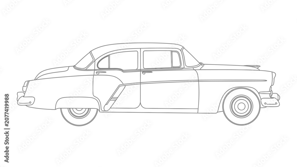 Fototapeta premium Vintage Classic Car Line Art Illustration