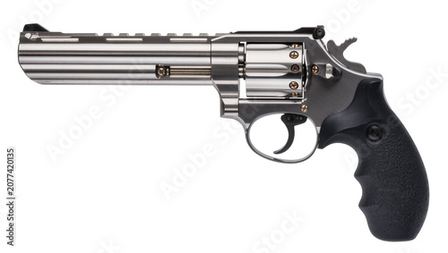Chrome Revolver Handgun with Black Grips