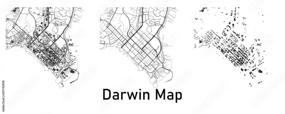 Obraz premium Darwin Street Map Collection with Urban Road Network and City Layout Vector Illustration