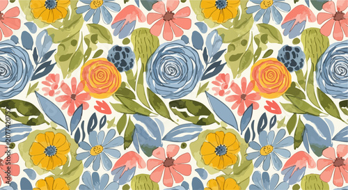 Obraz na plátně Bright cheerful floral artwork featuring blooming flowers in diverse vivid color
