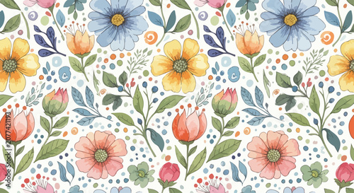 Tableau sur toile Decorative flower pattern with vibrant petals and refined watercolor shading