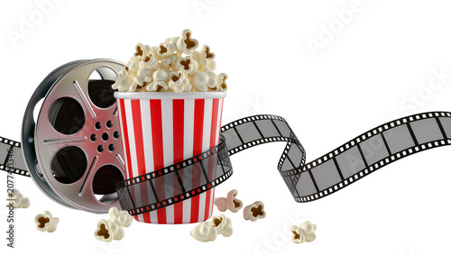 Movie reel with popcorn and film strip