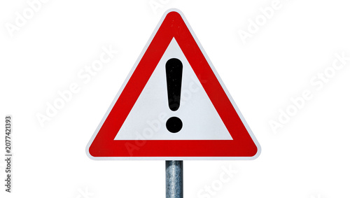 Foto Red triangle warning sign with black exclamation mark