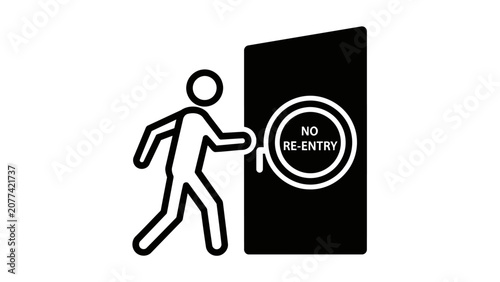 Fotografie Person exiting door with no re-entry sign, exit only, restricted access concept