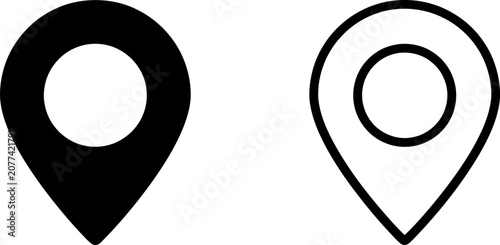 Fotografie Location pin icons set solid black and outline styles for mapping applications