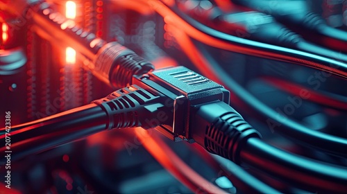 Network cables and connectors high detail technology image