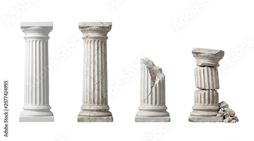 Bild auf Leinwand Set of ancient white classical columns in varying decay