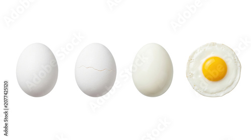 Photos Progression of raw hard boiled and fried eggs on transparent background