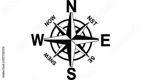 Quadro em tela Compass Rose Icon with Stylized Cardinal and Intercardinal Directional Text