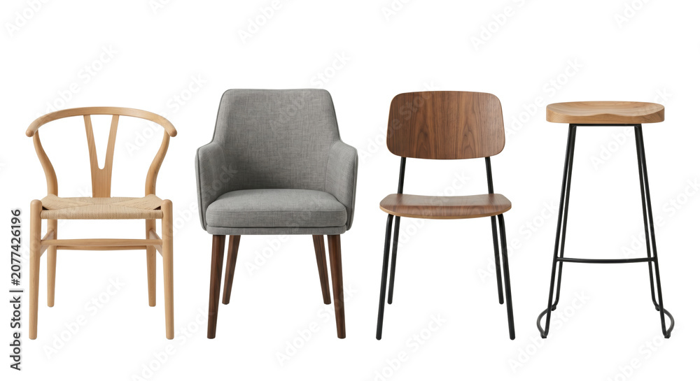 Obraz premium Modern wooden and upholstered chairs furniture collection