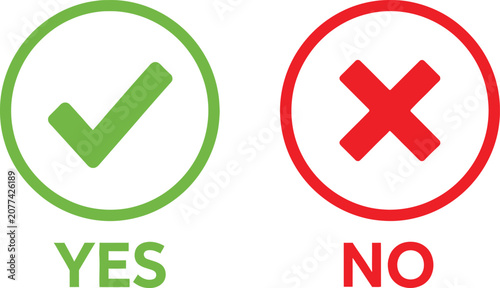 Green check mark yes and red cross mark no symbols for survey or checklist design