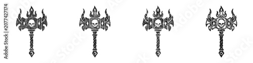 Foto Sketch black and white cursed war hammer icon design set