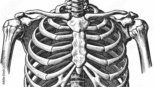 Bild auf Leinwand Vintage Anatomical Illustration of Human Rib Cage and Thorax