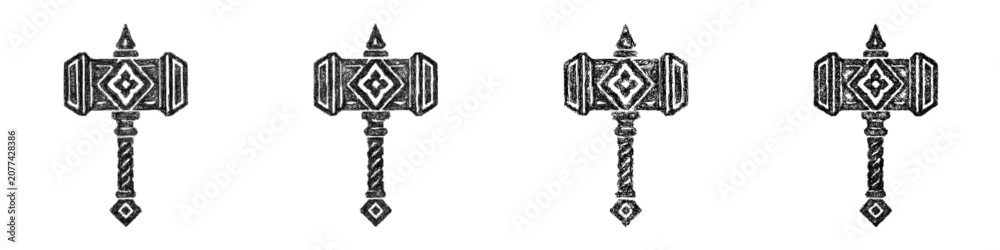 Fototapeta premium Black and white sketch mithril hammer icon design set
