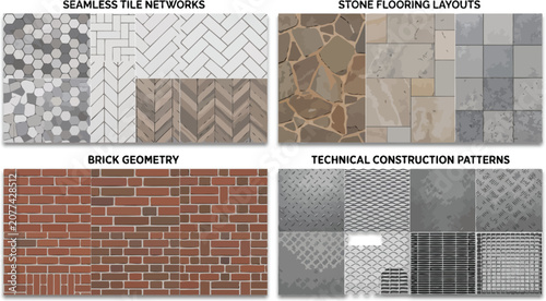 Close up Textured Surface Patterns of Brick and Concrete Materials in Neutral Tones